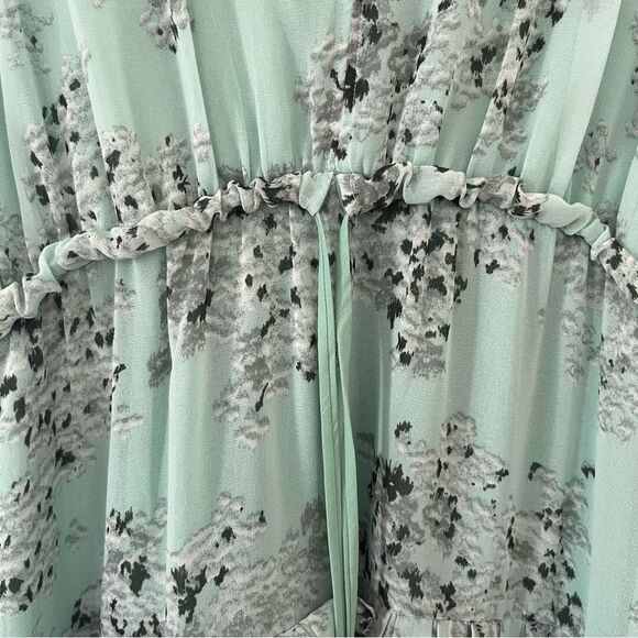 Massimo Dutti Mint Green Floral Ruffle Tiered Neck Sleeveless Maxi Dress - Picture 7 of 11